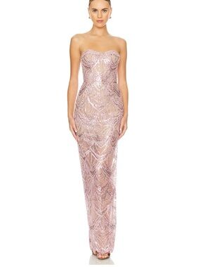 Revolve Bronx and Banco blush Strapless Sequin Column Gown Giselle maxi dress